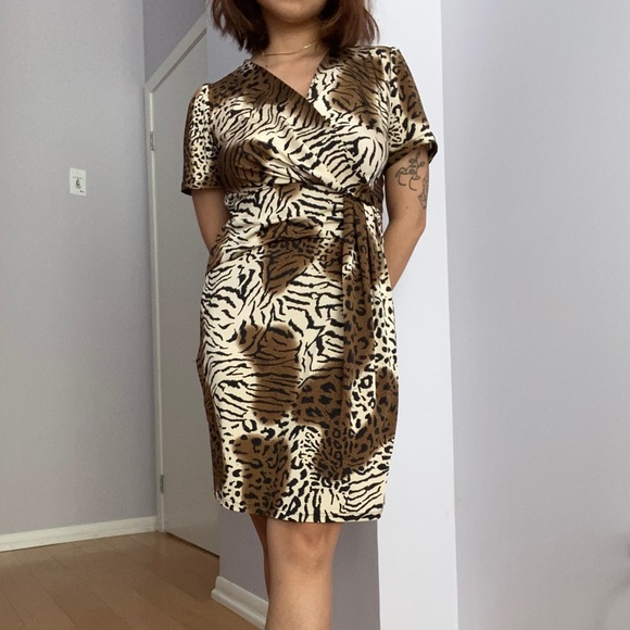 Animal Print V-Neck Midi Dress - Picture 1 of 6